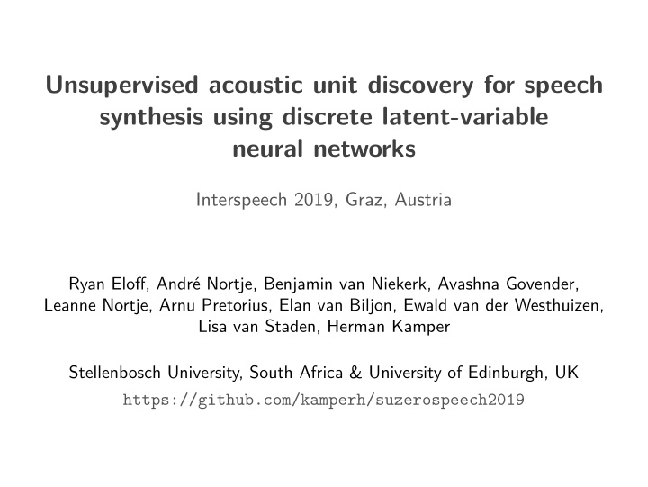 unsupervised acoustic unit discovery for speech synthesis