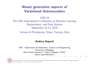 About generative aspects of  Variational Autoencoders  LOD19  The Fifth International Conference