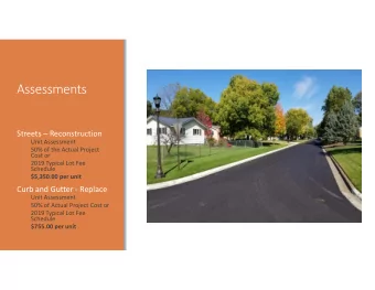 Assessments  Streets  Reconstruction  Unit Assessment  50% of the Actual Project  Cost or  2019