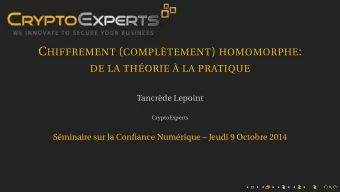C HIFFREMENT ( COMPLTEMENT ) HOMOMORPHE :  DE LA THORIE  LA PRATIQUE  Tancrde Lepoint