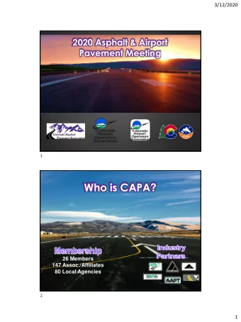 Who is CAPA?  Industry  Membership  Partners  26 Members  147 Assoc./Affiliates  80 Local Agencies