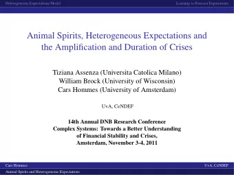 Animal Spirits, Heterogeneous Expectations and  the Amplification and Duration of Crises  Tiziana
