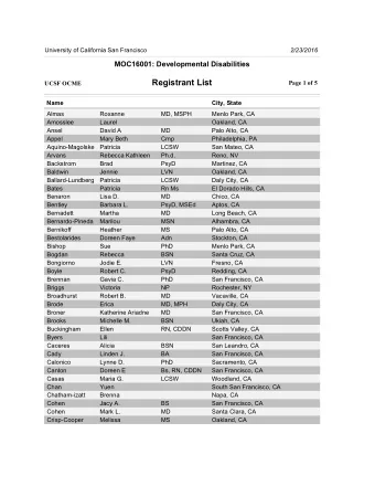 Registrant List  Page 1 of 5  UCSF OCME  Name  City, State  Almas  Roxanne  MD, MSPH  Menlo Park,