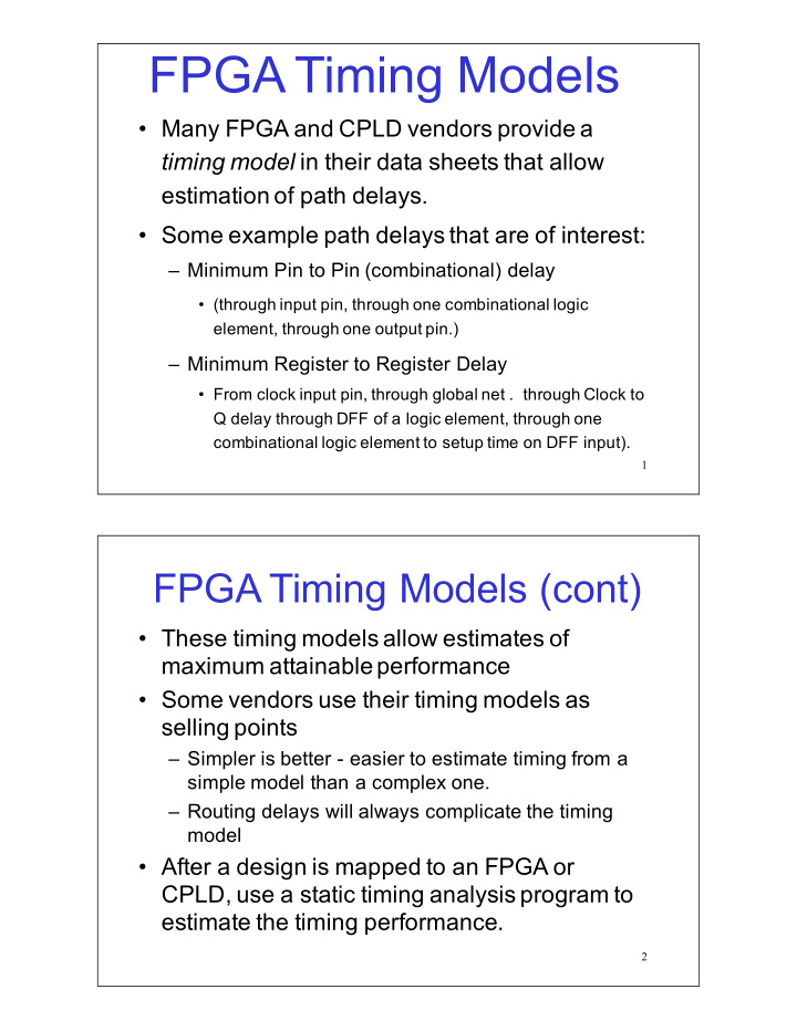 fpga timing models