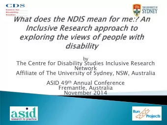 Affiliate of The University of Sydney, NSW, Australia ASID 49 th Annual Conference  Fremantle,