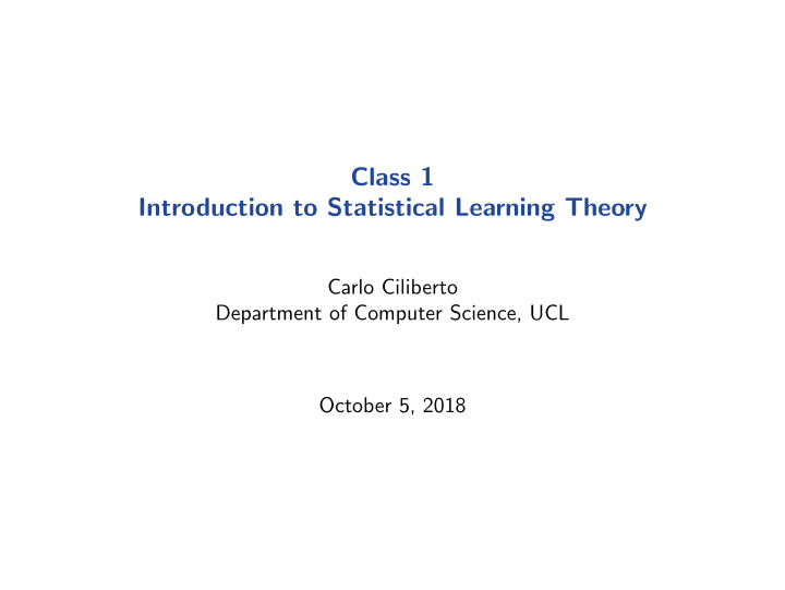 class 1 introduction to statistical learning theory