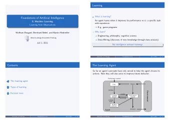 Learning  What is learning?  Foundations of Artificial Intelligence  An agent learns when it