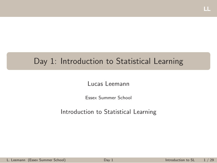 day 1 introduction to statistical learning