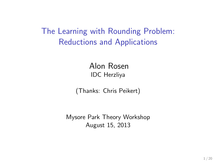 the learning with rounding problem reductions and