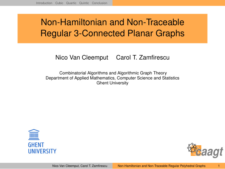 non hamiltonian and non traceable regular 3 connected