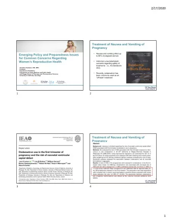 2/17/2020  Treatment of Nausea and Vomiting of  Pregnancy    Nausea and vomiting affect up