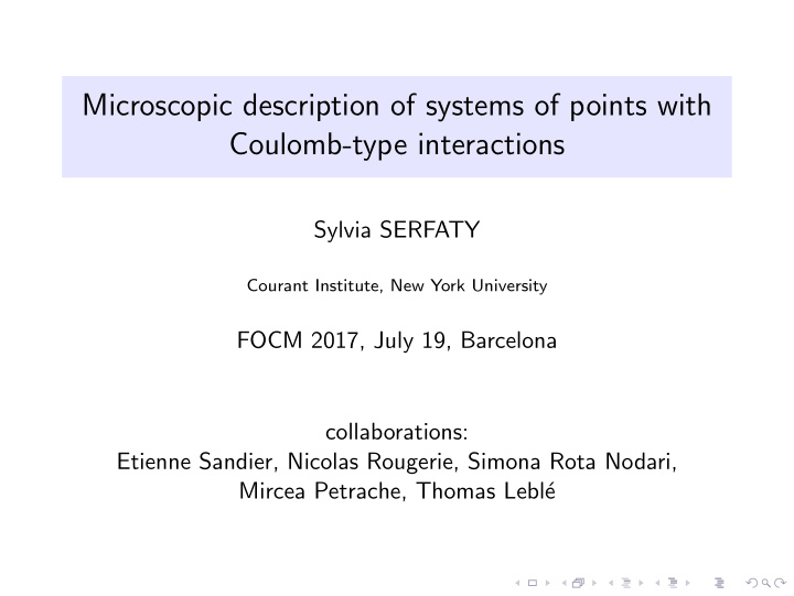 microscopic description of systems of points with coulomb