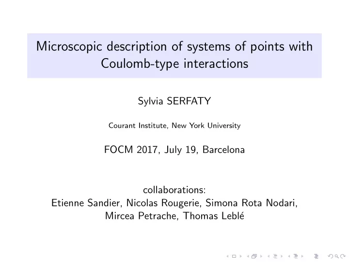 microscopic description of systems of points with coulomb