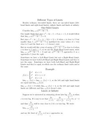 Different Types of Limits  Besides ordinary, two-sided limits, there are one-sided limits (left-