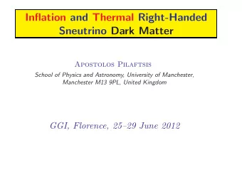Inflation and Thermal Right-Handed  Sneutrino Dark Matter  Apostolos Pilaftsis  School of Physics