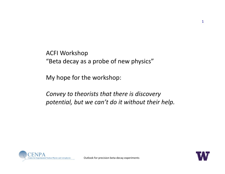 acfi workshop beta decay as a probe of new physics my