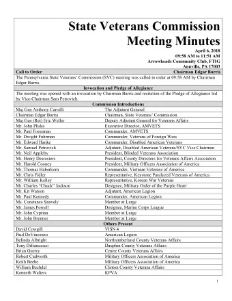 State Veterans Commission  Meeting Minutes  April 6, 2018  09:58 AM to 11:51 AM  Arrowheads