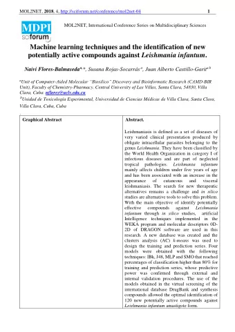 MOL2NET, 2018 , 4, http://sciforum.net/conference/mol2net-04  2 Keywords Leishmaniasis; machine