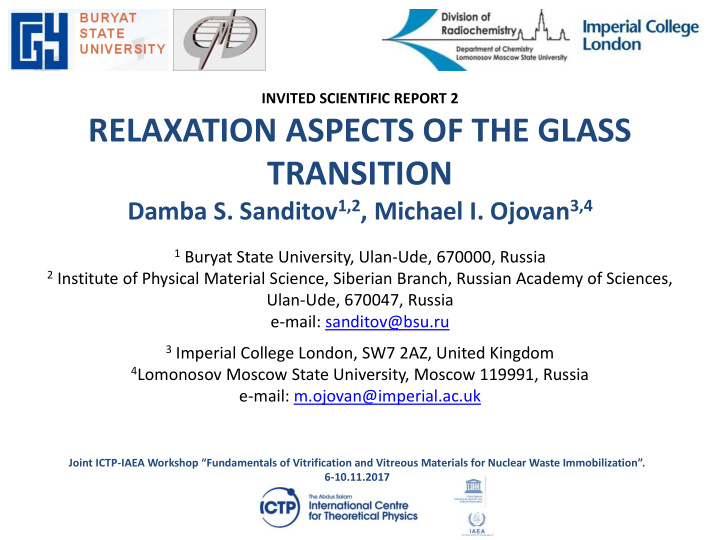relaxation aspects of the glass transition