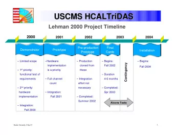 USCMS HCALTriDAS  HCALTriDAS  USCMS  Lehman 2000 Project Timeline  2000  2001  2002  2003  2004