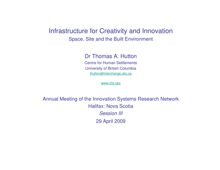 infrastructure for creativity and innovation