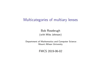 Multicategories of multiary lenses  Bob Rosebrugh  (with Mike Johnson)  Department of Mathematics