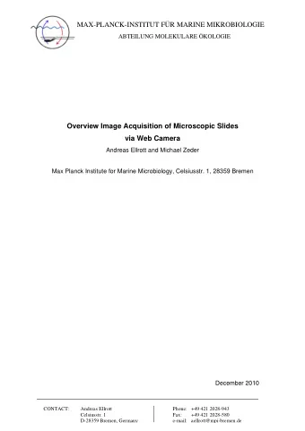 MAX-PLANCK-INSTITUT FR MARINE MIKROBIOLOGIE  ABTEILUNG MOLEKULARE KOLOGIE  Overview Image