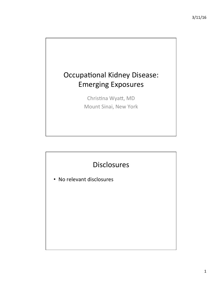 occupa onal kidney disease emerging exposures