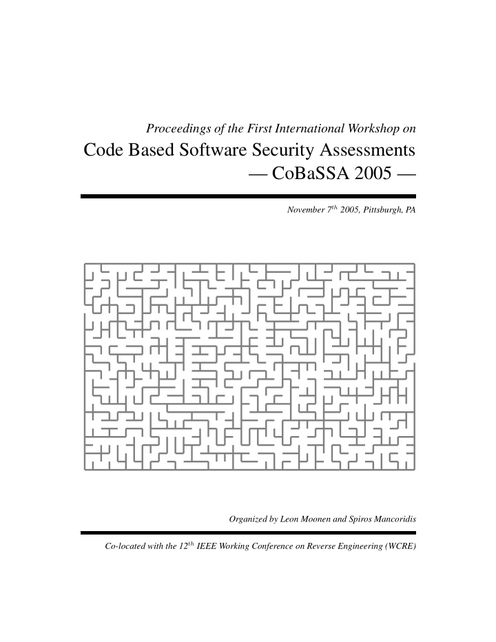 code based software security assessments cobassa 2005