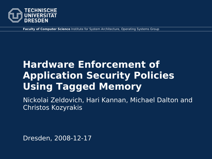 hardware enforcement of application security policies