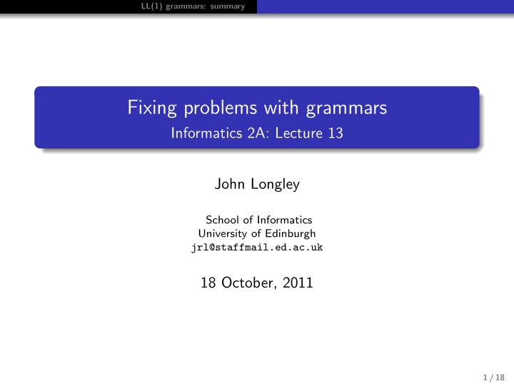fixing problems with grammars