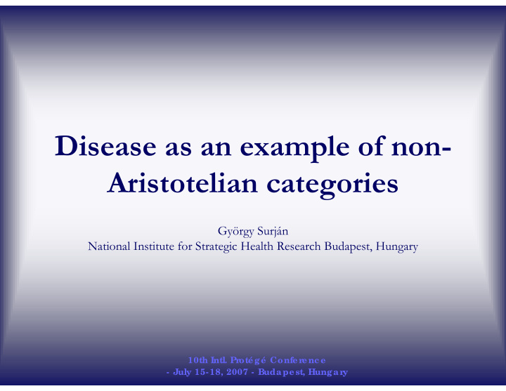 disease as an example of non aristotelian categories