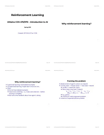 Reinforcement Learning  UMaine COS 470/570  Introduction to AI  Why reinforcement learning?