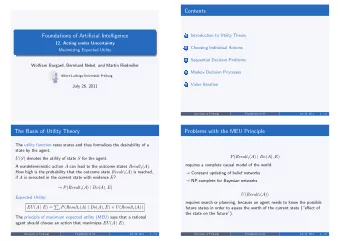Contents  Foundations of Artificial Intelligence  Introduction to Utility Theory  1  12. Acting
