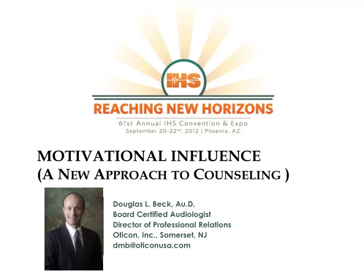 motivational influence a n ew a pproach to c ounseling