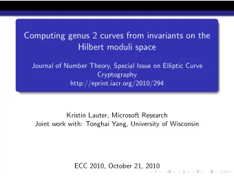 Computing genus 2 curves from invariants on the  Hilbert moduli space  Journal of Number Theory,