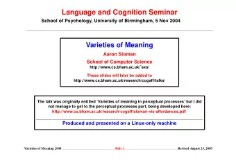 Language and Cognition Seminar  School of Psychology, University of Birmingham, 5 Nov 2004