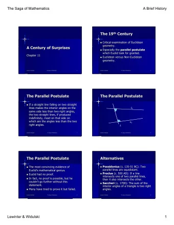 th Century The 19 th  The 19  Century  Critical examination of Euclidean  Critical examination