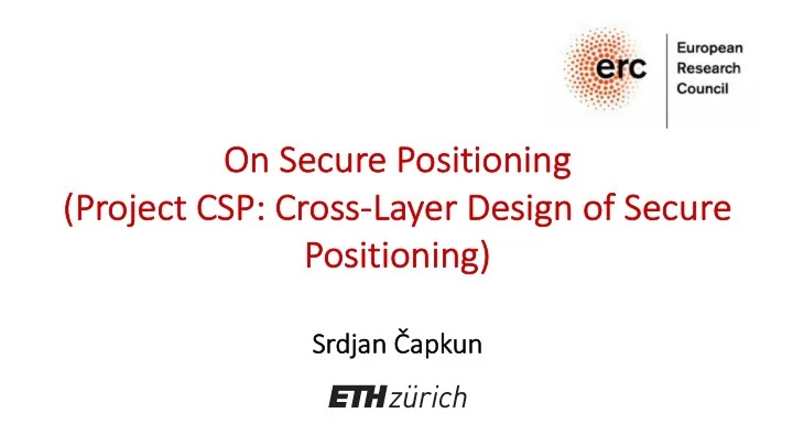 on on secure pos osition oning p proj oject csp sp cros