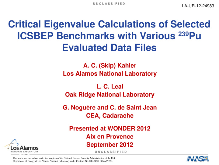 critical eigenvalue calculations of selected icsbep