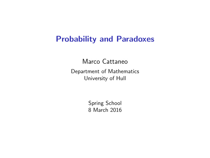 probability and paradoxes