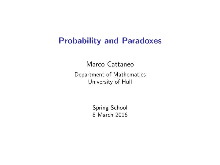 probability and paradoxes