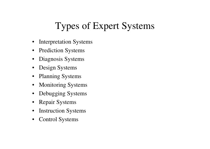 types of expert systems