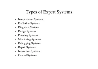 Types of Expert Systems   Interpretation Systems   Prediction Systems   Diagnosis Systems
