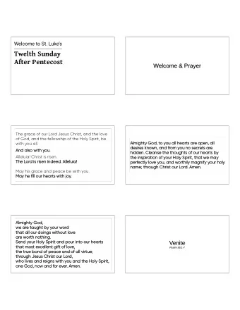 Twelth Sunday  After Pentecost  Welcome &amp; Prayer  Welcome &amp; Prayer  The grace of our Lord