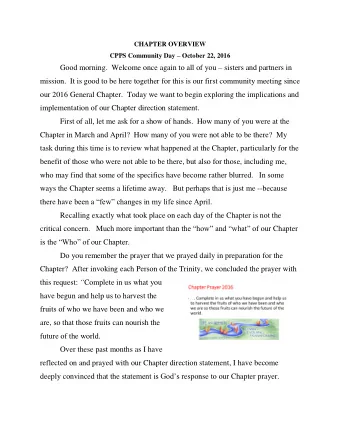 Good morning.  Welcome once again to all of you  sisters and partners in  mission.  It is good