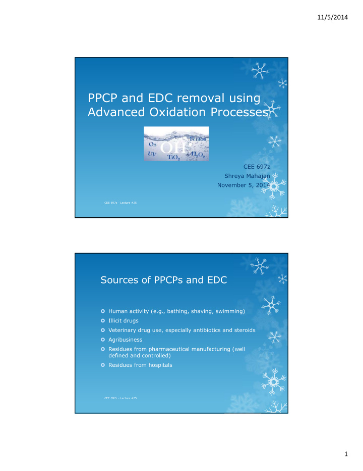ppcp and edc removal using advanced oxidation processes
