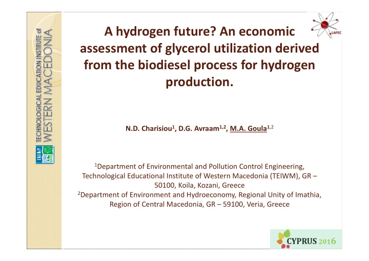a hydrogen future an economic assessment of glycerol