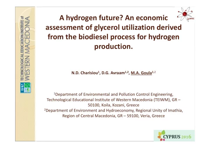 a hydrogen future an economic assessment of glycerol