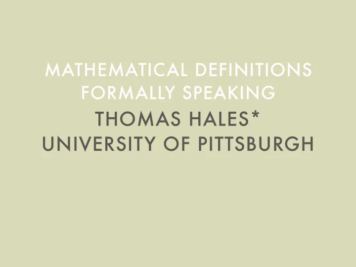thomas hales university of pittsburgh pittsburgh group